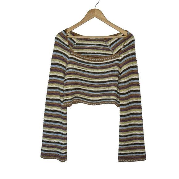 Altar'd State Women's Layla Crochet Striped Cropped Top Size Large - Picture 2 of 9